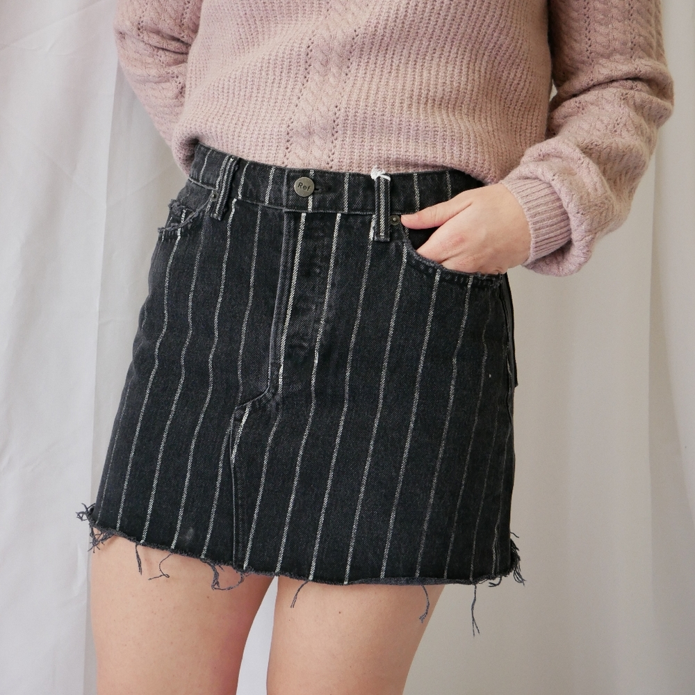 White striped black denim skirt